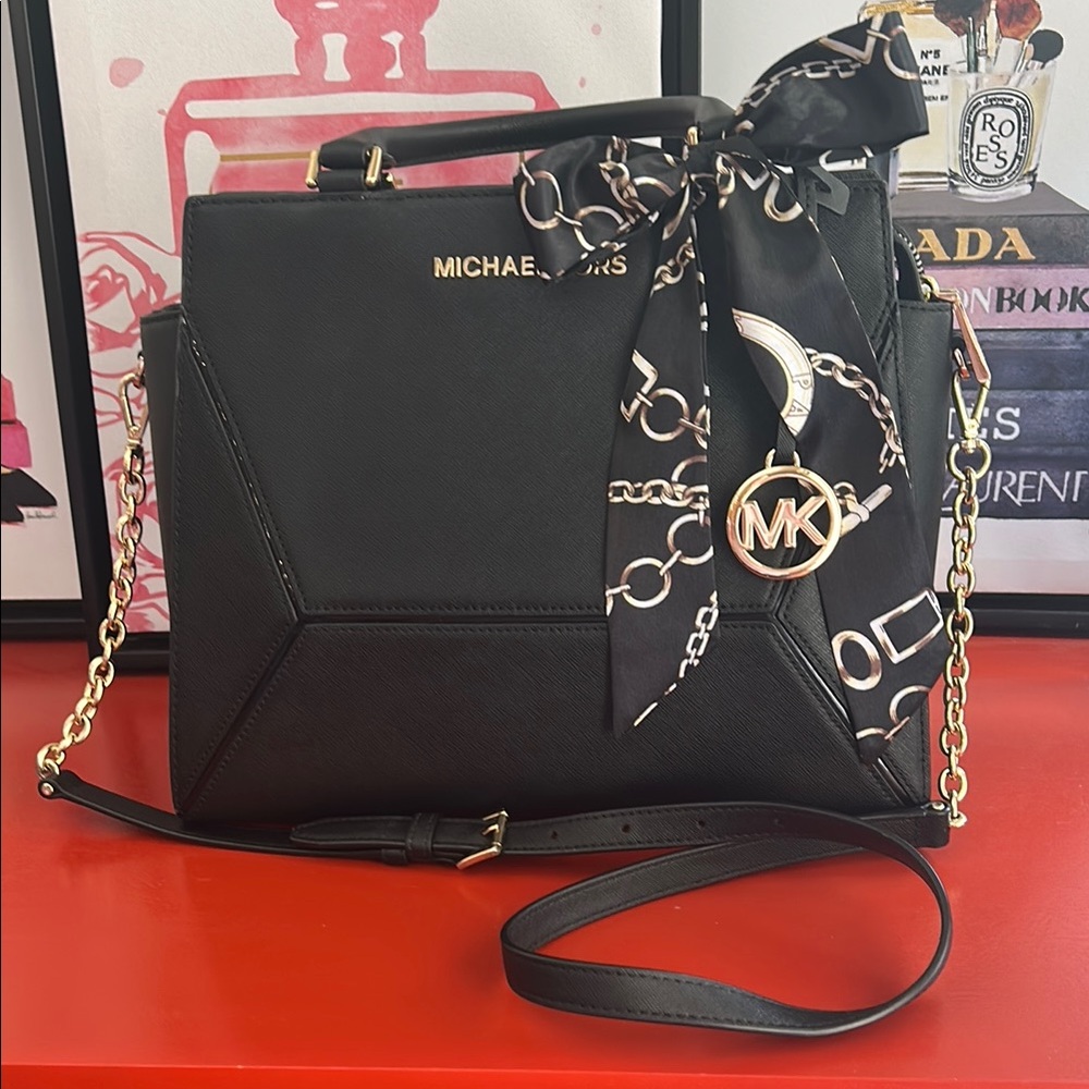 Michael Kors Black top handle Handbag with Gold Accents
